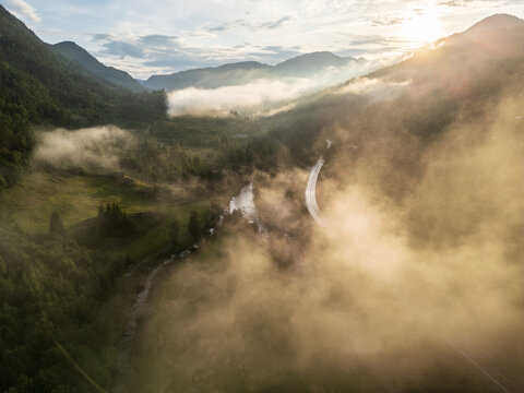 Dramatic drone shot of Telemark fylke, Hjartdal kommune.