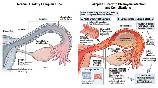 Visualizing the fallopian tube's delicate architecture and the devastating progression of chlamydia infection's chronic effects