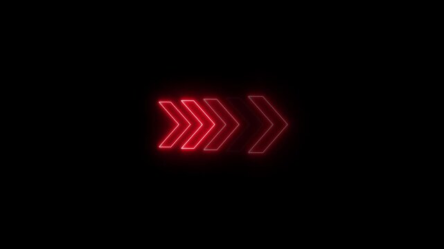 Direction concept, Neon arrow icon, Arrows indicates the direction of the overlay video layer on black background. Red neon looping arrow icon animation.