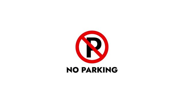 Animated no parking sign icon with text on a green screen background