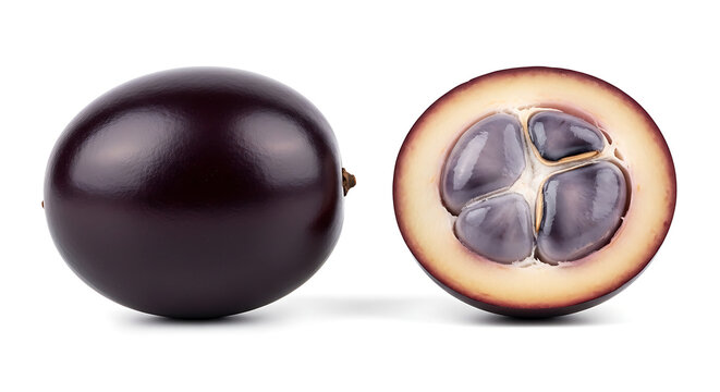 Whole and sliced purple star apple fruit isolated on white background