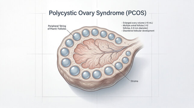 Visualizing the intricate landscape of Polycystic Ovary Syndrome a detailed anatomical illustration