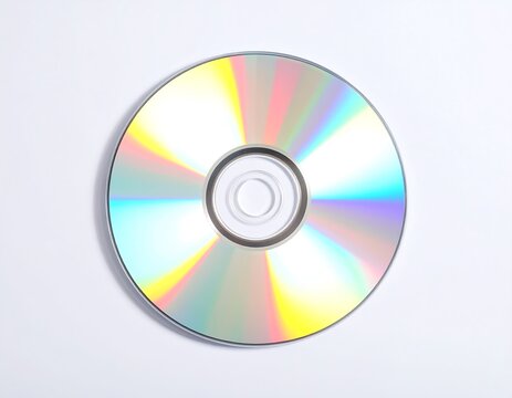 Blank CD DVD Disc with Rainbow Holographic Reflection Displayed on Light Background for Media Storage and Technology Concept
