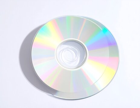 Blank CD DVD Disc with Rainbow Holographic Reflection Displayed on Light Background for Media Storage and Technology Concept