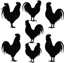Generated on Black silhouettes of roostersvector art on white background © Tania masud