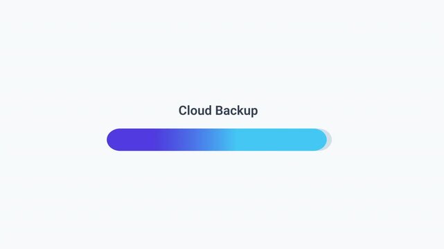 Animated flat interface featuring cloud backup process, progress bar animation, and modern digital storage workflow technology scene.