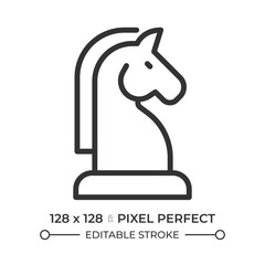 Chess knight line icon. Horse shaped figure. Effective business strategy metaphor. Intellectual tabletop game. Isolated vector illustration. Outline symbol. Simple linear drawing. Editable stroke © IMG visuals icons