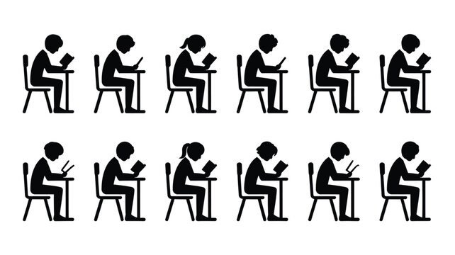 Students studying silhouettes in classroom setting people learning and reading