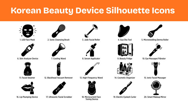 Cute Korean Beauty Silhouette Icons &ndash; Kawaii Skincare Vector Set