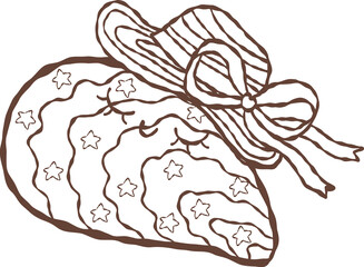 Obraz premium Coquette seashell stone with star pattern and hat hand drawn line art
