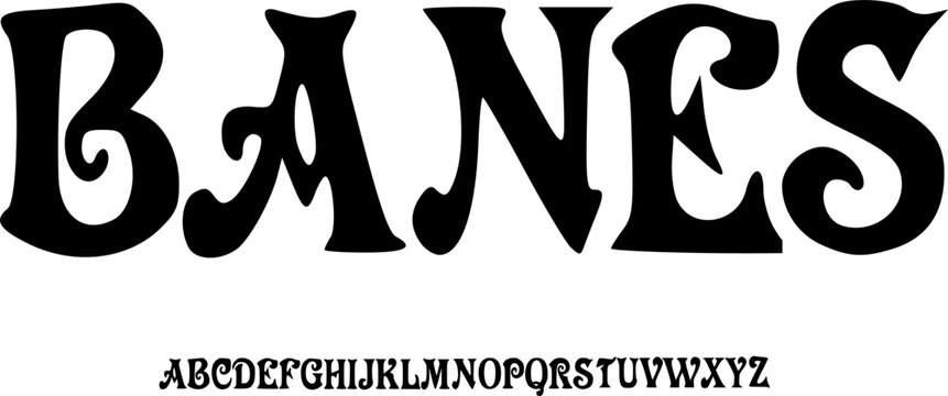 Banes Vintage Psychedelic Font Alphabet &ndash; Bold Curved Display Typeface with Groovy Retro Style for Poster Design, Music Branding, Packaging & Funky Typography Projects