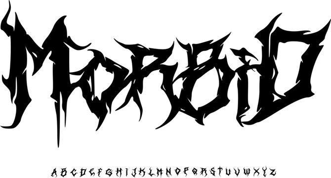 Morbid Extreme Black Metal Font Alphabet &ndash; Sharp Thorn Display Typeface with Brutal Dark Aesthetic for Death Metal Logos, Album Covers, Underground Branding & Aggressive Typography Design