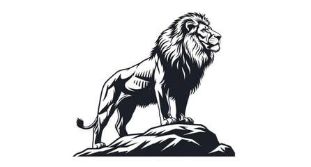 Majestic King Lion Silhouette Vector Illustration on Rock for African Safari Nature Design © ajgar
