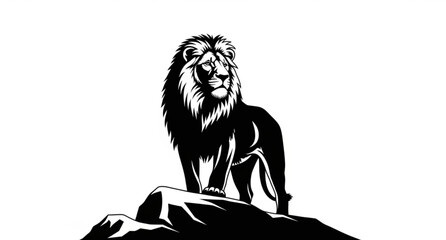 Majestic King Lion Silhouette Vector Illustration on Rock for African Safari Nature Design © ajgar