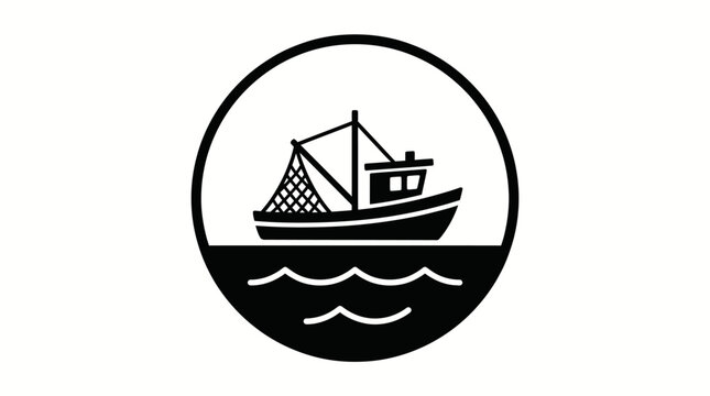 Black silhouette of a fishing boat.