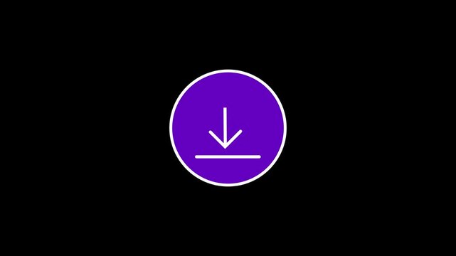 Minimalist download animation on purple circle background, for ui ux, button interface