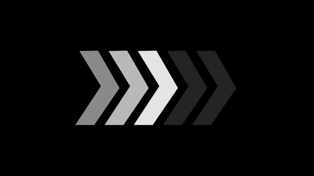 Minimalist loading animation with animated chevron arrows on black background, progress