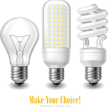 Realistic energy saving eco friendly lightbulbs for household illumination design mockup vector