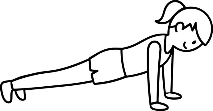 Woman doing push-up exercise line drawing, fitness, workout, healthy lifestyle