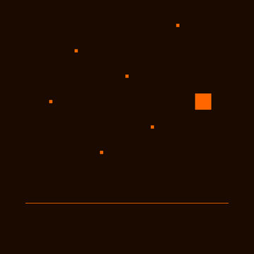 Orange geometric squares scattered on a dark background representing data points in a sorting algorithm mathematical illustration