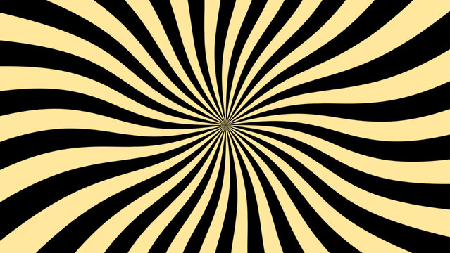 A mesmerizing optical illusion pattern featuring black and yellow stripes radiating from a central point, creating a sense of depth and visual distortion.
