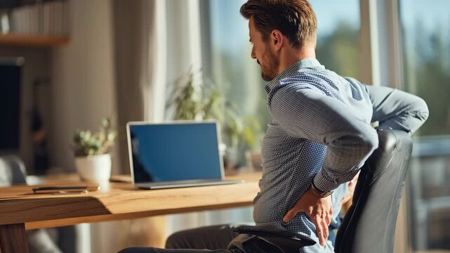 Remote Worker Holding Sore Lower Back at Home Desk