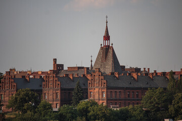 Historic neogothic building of Zemska porodnice u Apolinare in Prague Czech Republic © Maryna Bilyk