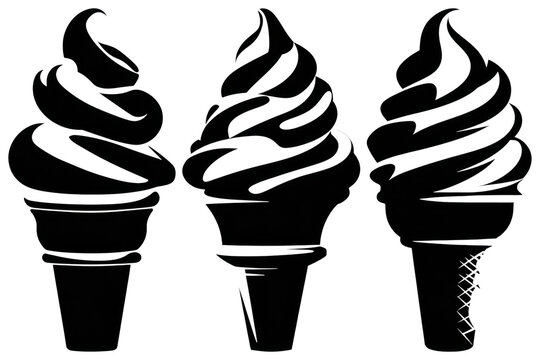 PNG Silhouette ice cream cones trio on transparent background