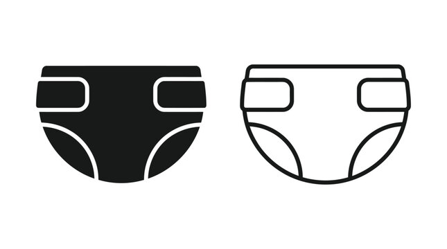 Baby diaper icon set black and white outline