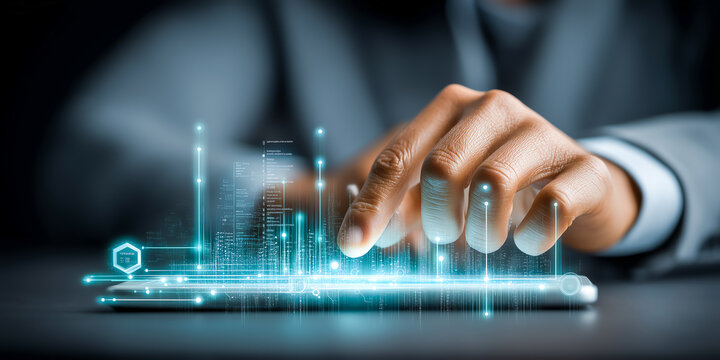 Business Executive Using Fintech Approval Application Through Digital Investment Analytics Technology Systems