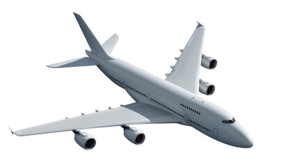 Modern white passenger jet airplane with four engines, isolated on transparent background © Miguel
