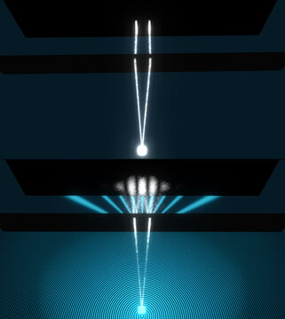 Accurate visualization of Young&rsquo;s double-slit experiment showing photon interference, wave behavior, diffraction, and light propagation &mdash; ideal for science education and research media.
