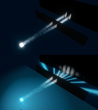 Accurate visualization of Young&rsquo;s double-slit experiment showing photon interference, wave behavior, diffraction, and light propagation &mdash; ideal for science education and research media.