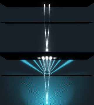 Accurate visualization of Young&rsquo;s double-slit experiment showing photon interference, wave behavior, diffraction, and light propagation &mdash; ideal for science education and research media.