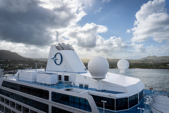 MS Insignia cruise ship owned by Oceania Cruises docked at Puerto Plata, Dominican Republic. Sister ship to Oceania Regatta, Oceania Nautica, and Oceania Sirena.