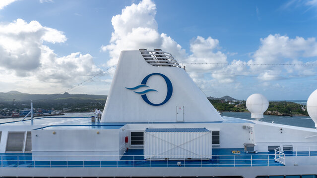 MS Insignia cruise ship owned by Oceania Cruises docked at Puerto Plata, Dominican Republic. Sister ship to Oceania Regatta, Oceania Nautica, and Oceania Sirena.
