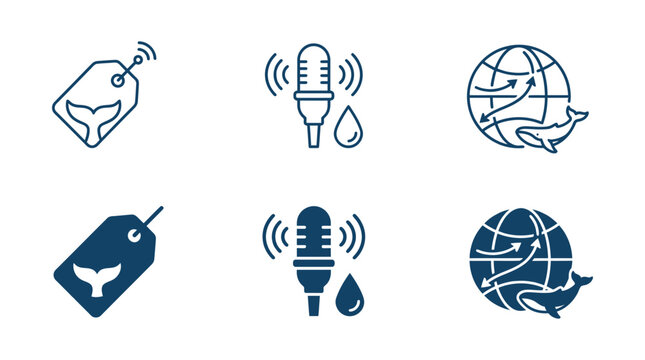 Whale tail tag and recording icon set with identification tracking recording microphone research wireless