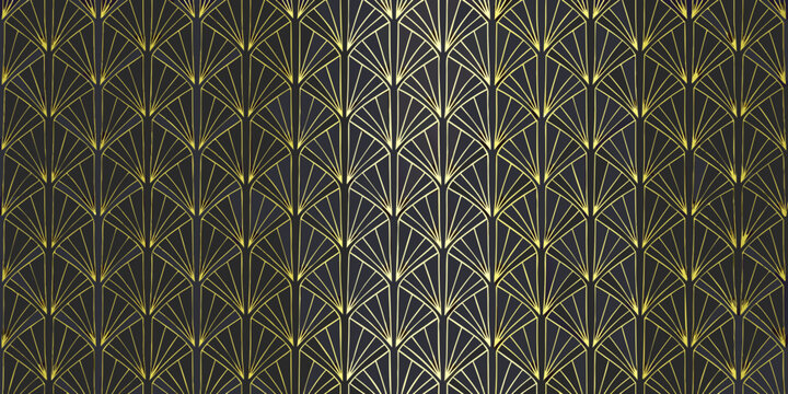 art deco fan shell pattern in gold and black