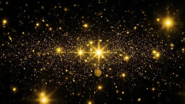 Glistening gold glitter particles with sparkling effects in motion