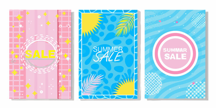Summer sale posters three colorful promotional designs with tropical elements