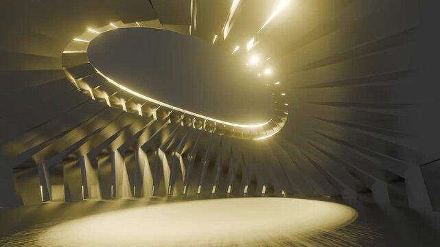 Futuristic architecture background rotating interior round podium 3d animation