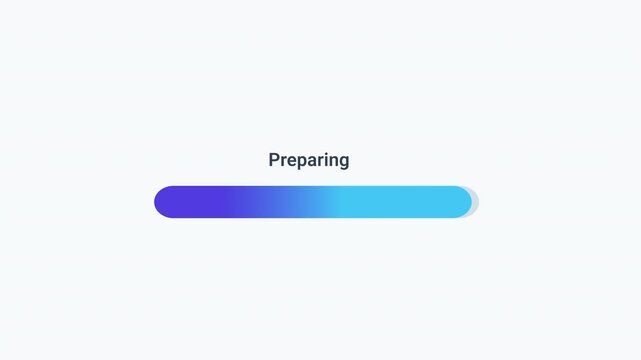 Animated flat interface featuring preparation process indicator, progress bar animation, and modern digital workflow technology scene.