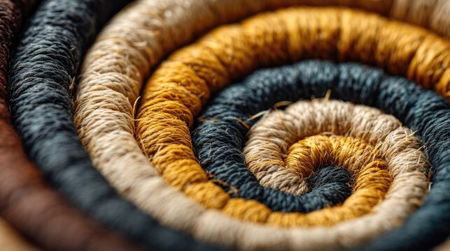 Coiled basket texture, sweetgrass and thread, spiral handmade pattern, african craft style background, natural colors 