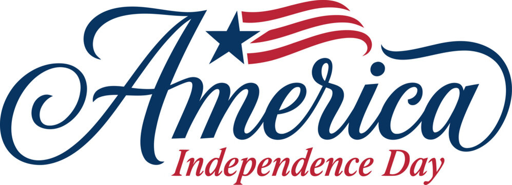 America independence day calligraphy logo with patriotic star and stripes . T Shirt designs