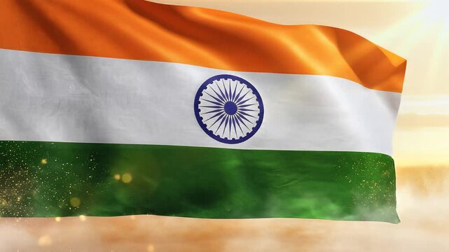 Indian Flag Waving Proudly in the Wind with Cinematic Golden Lighting