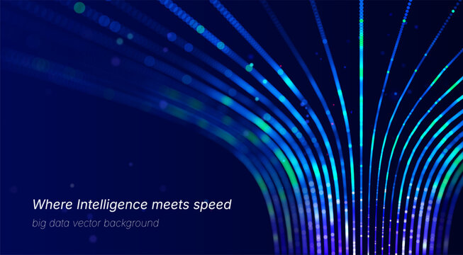 Abstract AI data streams glowing neural lines on dark background. Futuristic visualization for artificial intelligence, machine learning and AI agents. Data luminous particle connections of AI systems