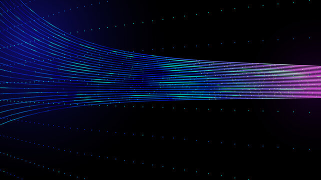 Abstract AI data streams glowing neural lines on dark background. Futuristic visualization for artificial intelligence, machine learning and AI agents. Data luminous particle connections of AI systems