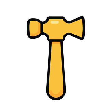 Illustration of a bright yellow cross peen hammer with a black outline on white background