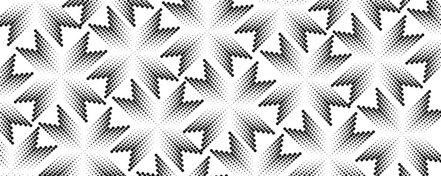 Black and white dot pattern fills the entire frame with geometric shapes
