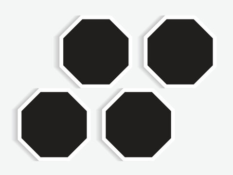 4 Polygon photo frames template of hexagon shapes in a simple oblique layout. Used as a printable photo collage or a blank mock up for album pictures or photographs collection in a classic old style.